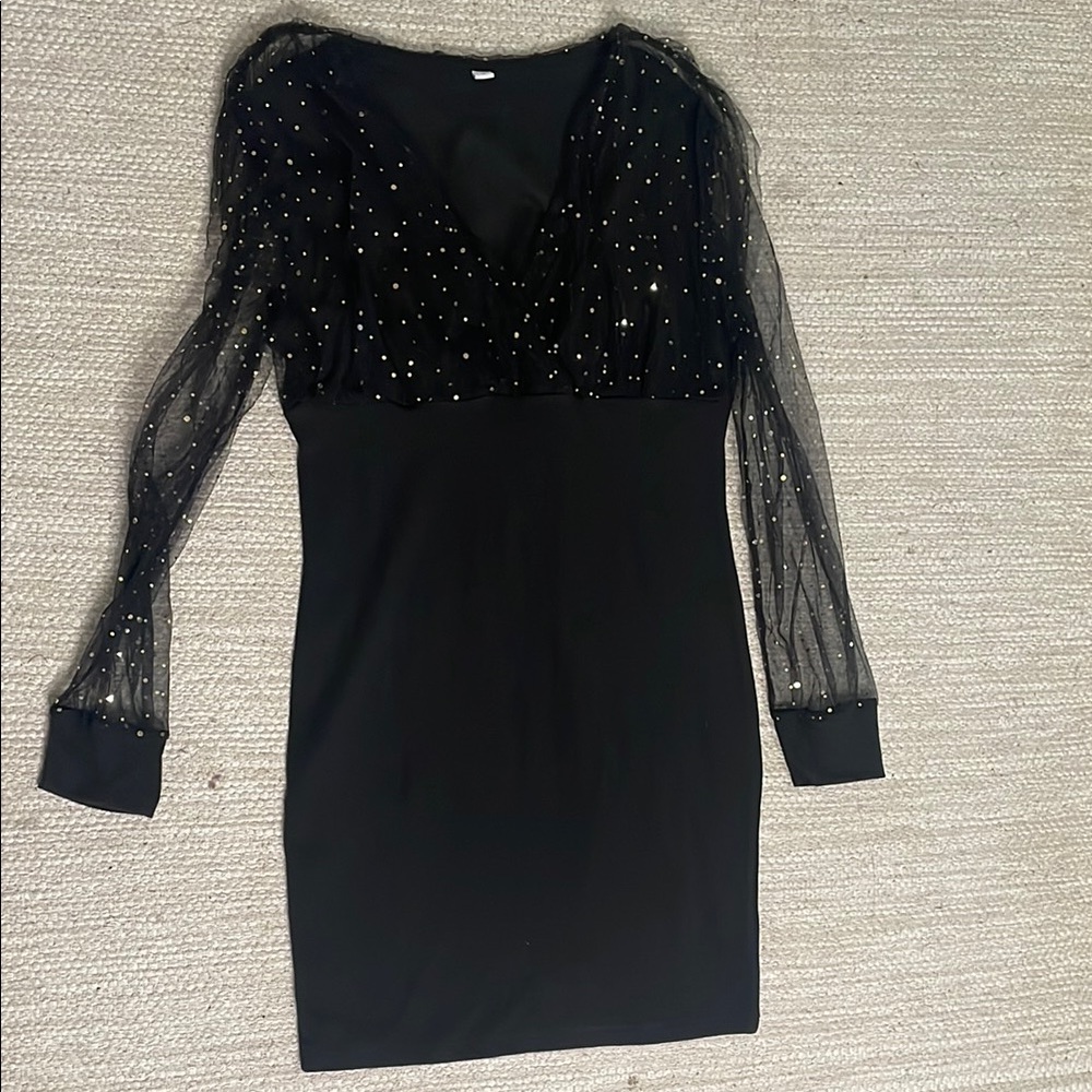 Elegant Black Dress with Sheer Sleeves
